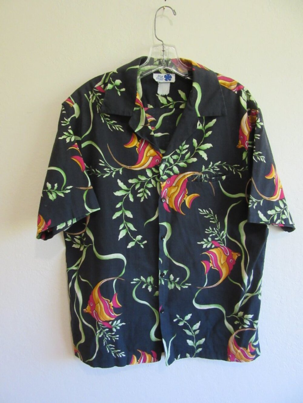 Hilo Hattie Black Fish Pattern Tropical Vintage XL Men's Shirt